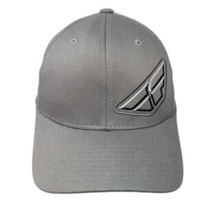 Fly Racing Fitted Baseball Cap Gray M Embroidered Vented Holes 6 Panel Flexfit